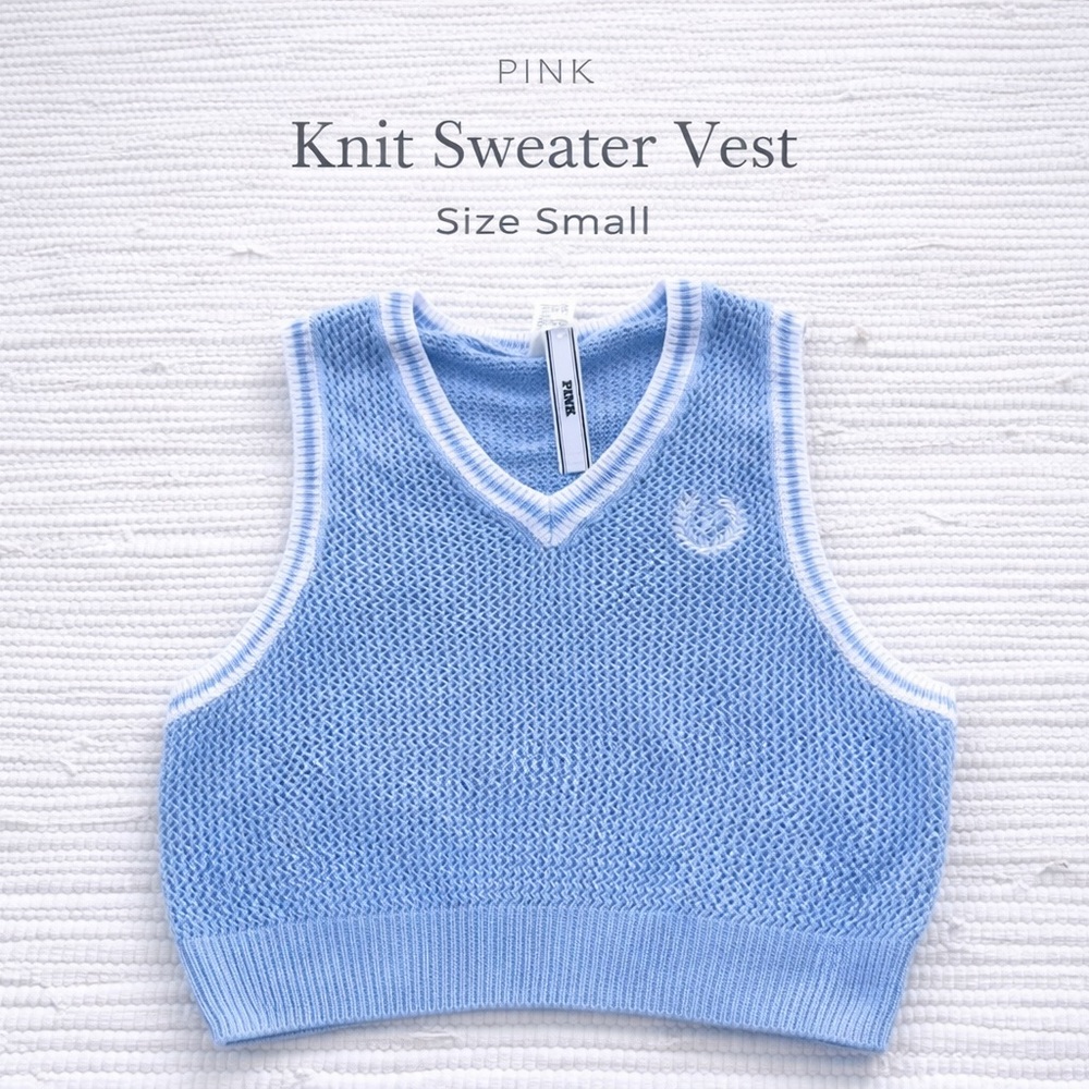 PINK Victoria's Secret Sky Blue V-Neck Knit Sweater Vest